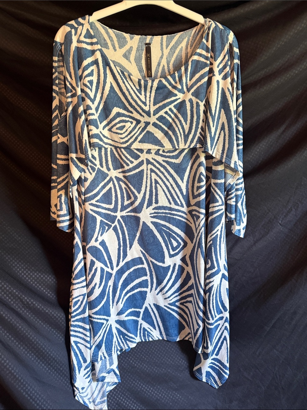 Asymmetrical Blue & White Printed Women's Dress - Layered Tunic Style - Picture 1 of 4